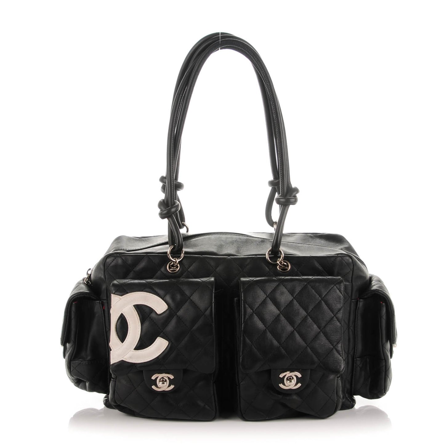 Calfskin Quilted Large Cambon Multipocket Reporter Black White