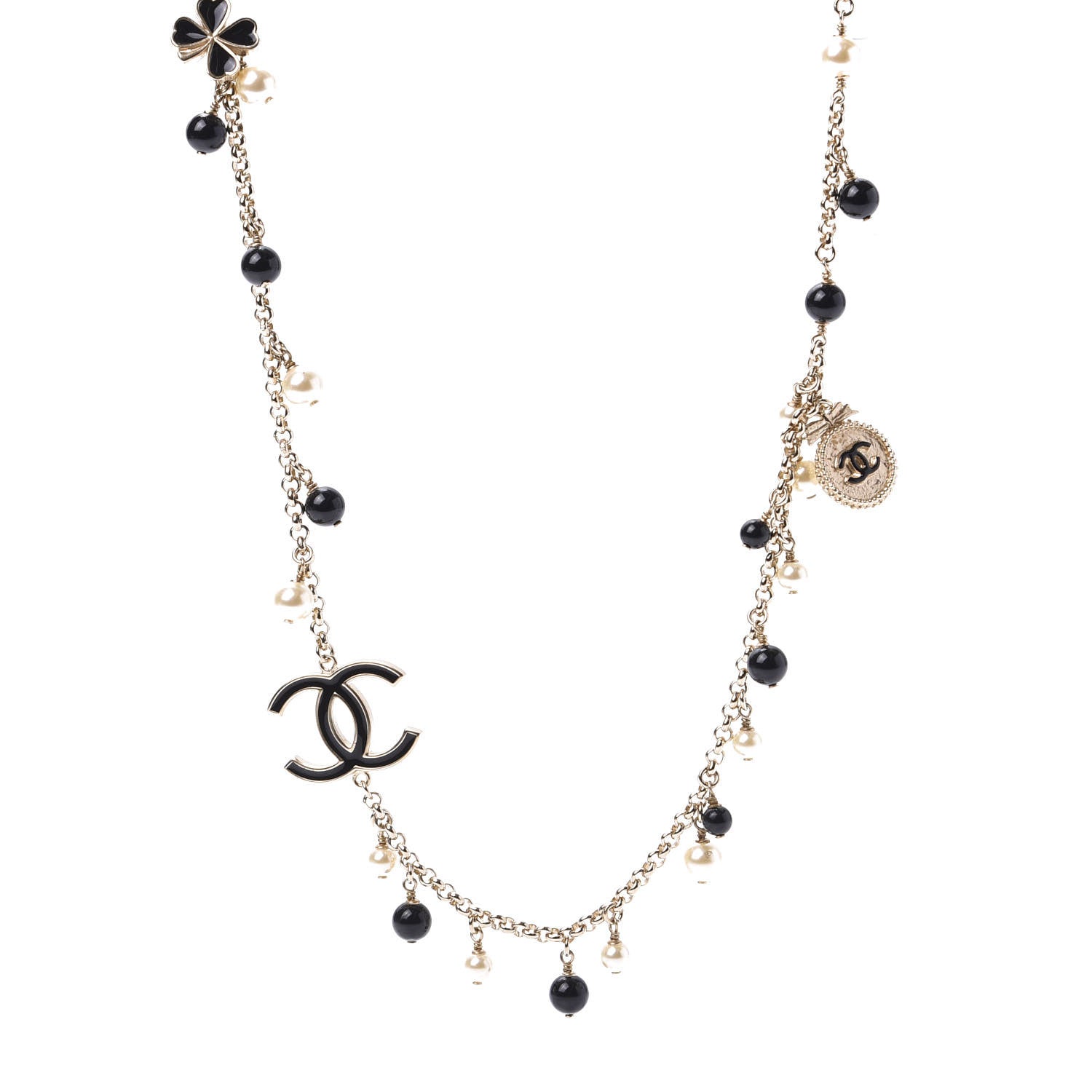 Chanel Pearl Beaded Enamel CC Coco Long Necklace Black Gold 1 of 8