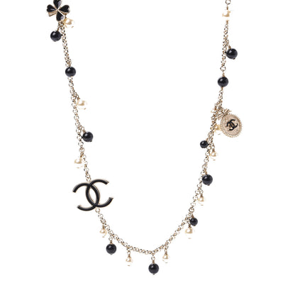 Chanel Pearl Beaded Enamel CC Coco Long Necklace Black Gold 1 of 8