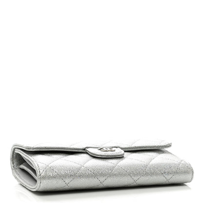 Chanel Glittered Metallic Caviar Quilted Medium Flap Wallet Silver 4 of 9