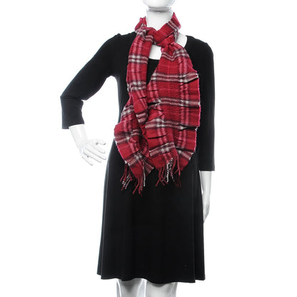 Burberry House Check Cashmere Ruched Fringe Scarf Plum 2 of 4
