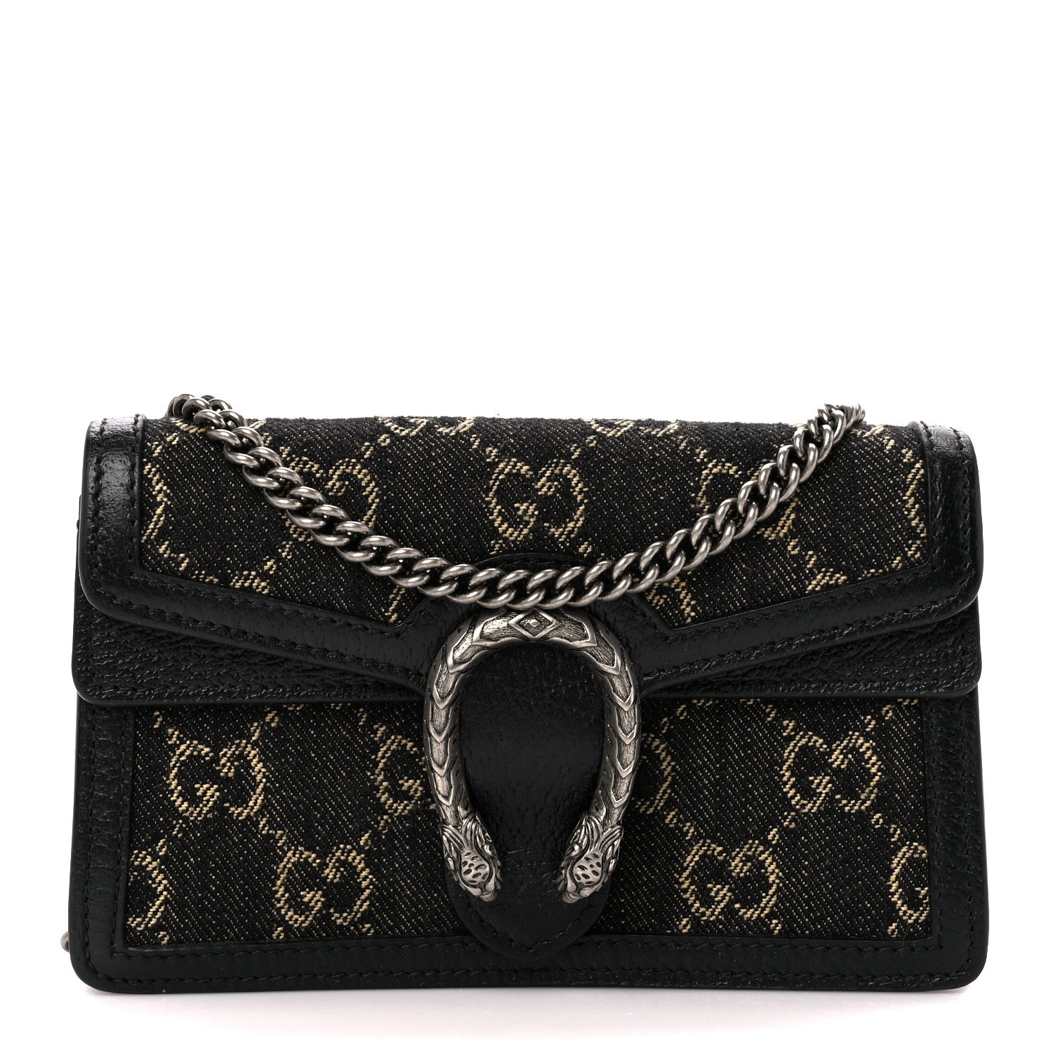 Gucci Jacquard Black Denim GG Monogram Super Mini Dionysus Shoulder Bag Black Ivory 1 of 9