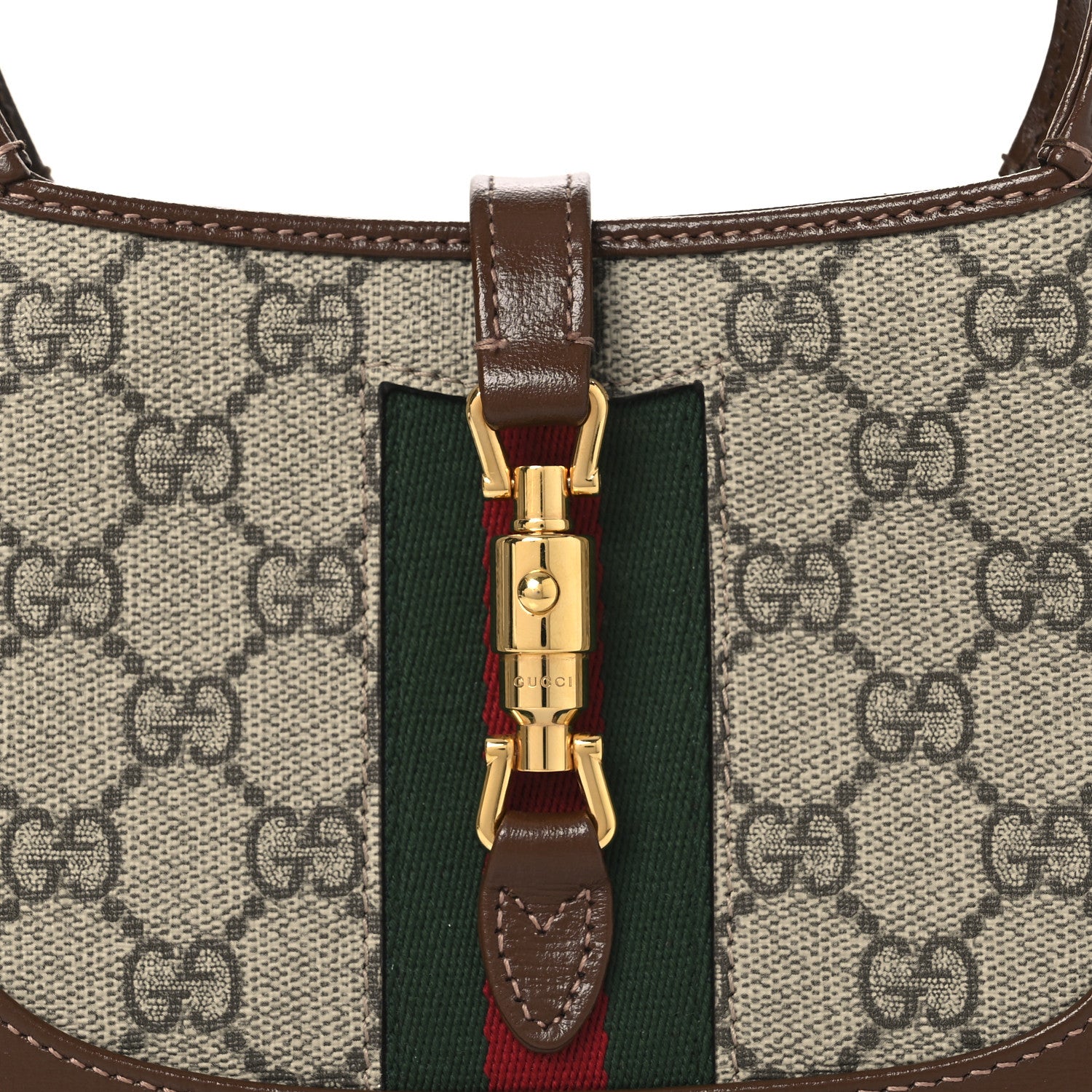 Gucci GG Supreme Monogram Azalea Calfskin Web Mini Jackie 1961 Hobo Beige Ebony Brown Sugar 8 of 11