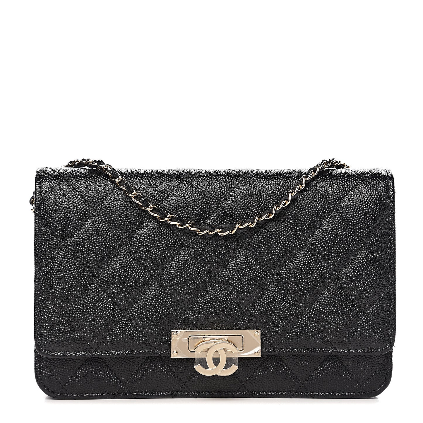 Caviar Quilted Golden Class Wallet On Chain WOC Black