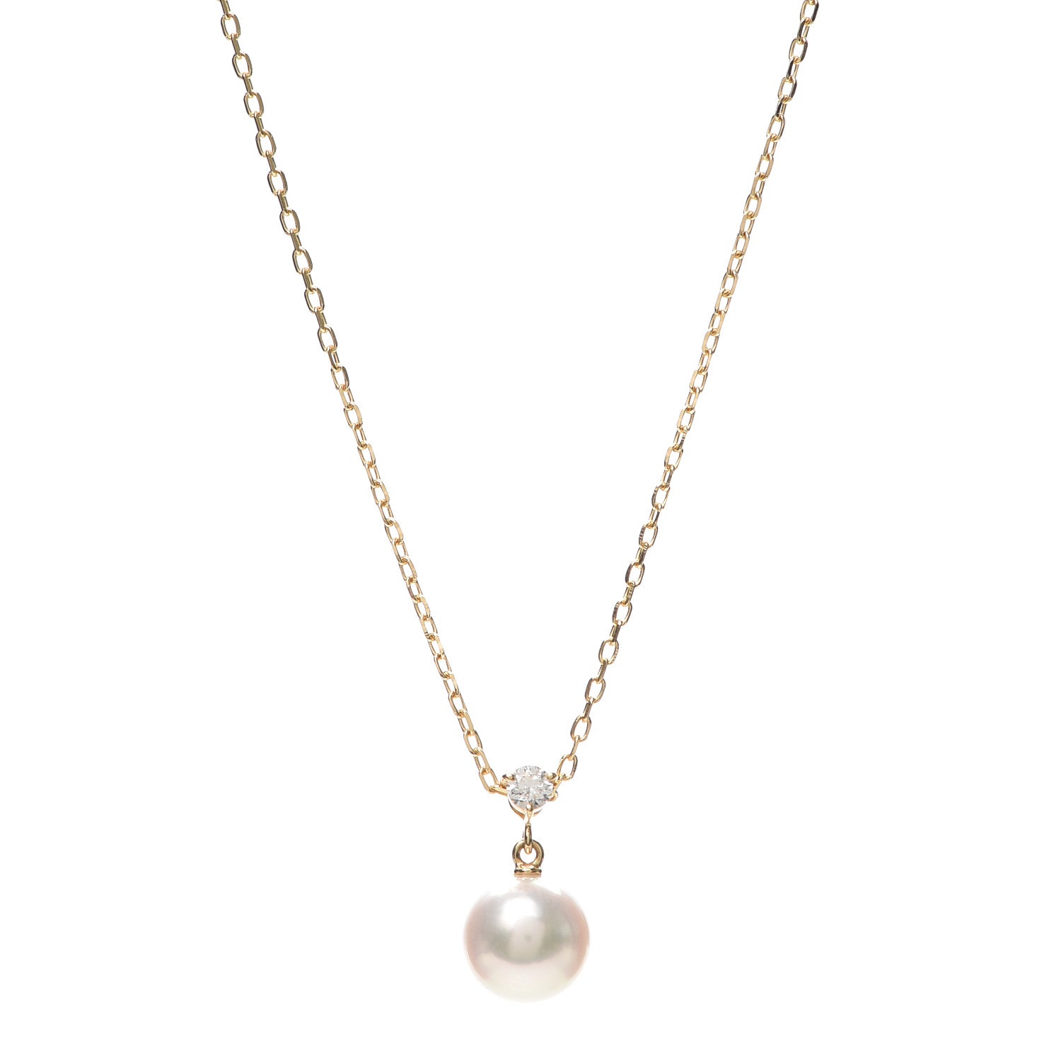 Mikimoto 18K Yellow Gold Diamond Akoya Pearl 8mm Drop Pendant Necklace 1 of 4