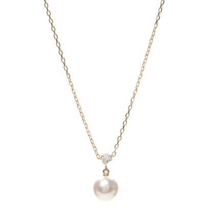 Mikimoto 18K Yellow Gold Diamond Akoya Pearl 8mm Drop Pendant Necklace 1 of 4