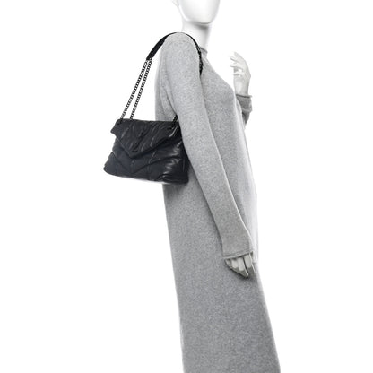 Saint Laurent Lambskin Quilted Monogram Monochrome Small Loulou Puffer Chain Satchel Black 2 of 10