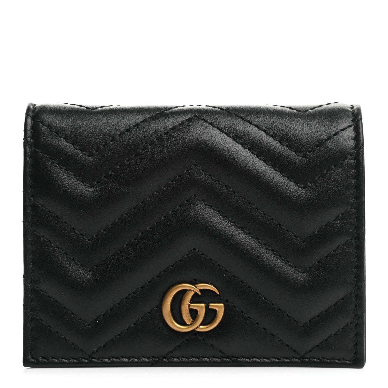 Gucci Calfskin Matelasse GG Marmont Card Case Wallet Black 1 of 7