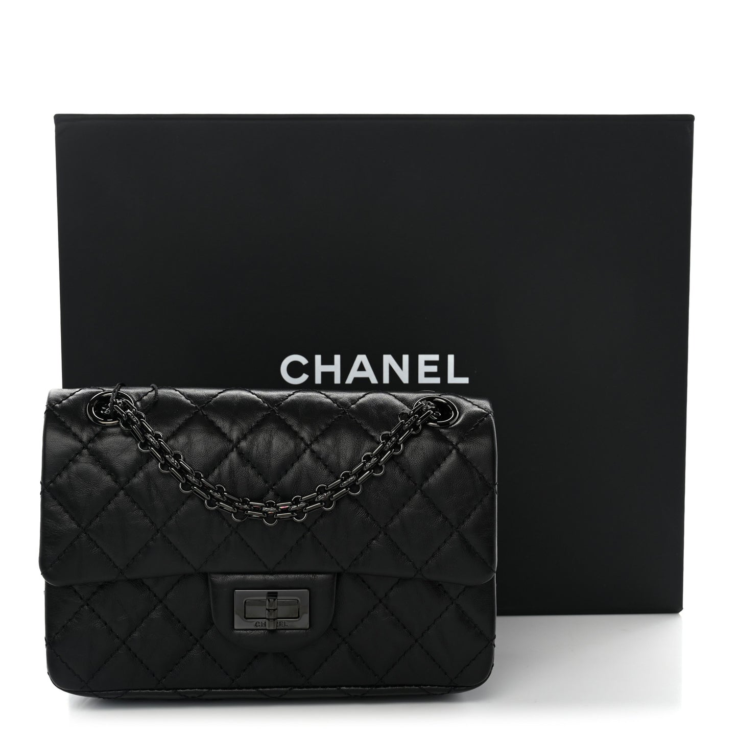 Aged Calfskin Quilted 2.55 Reissue Mini Flap So Black