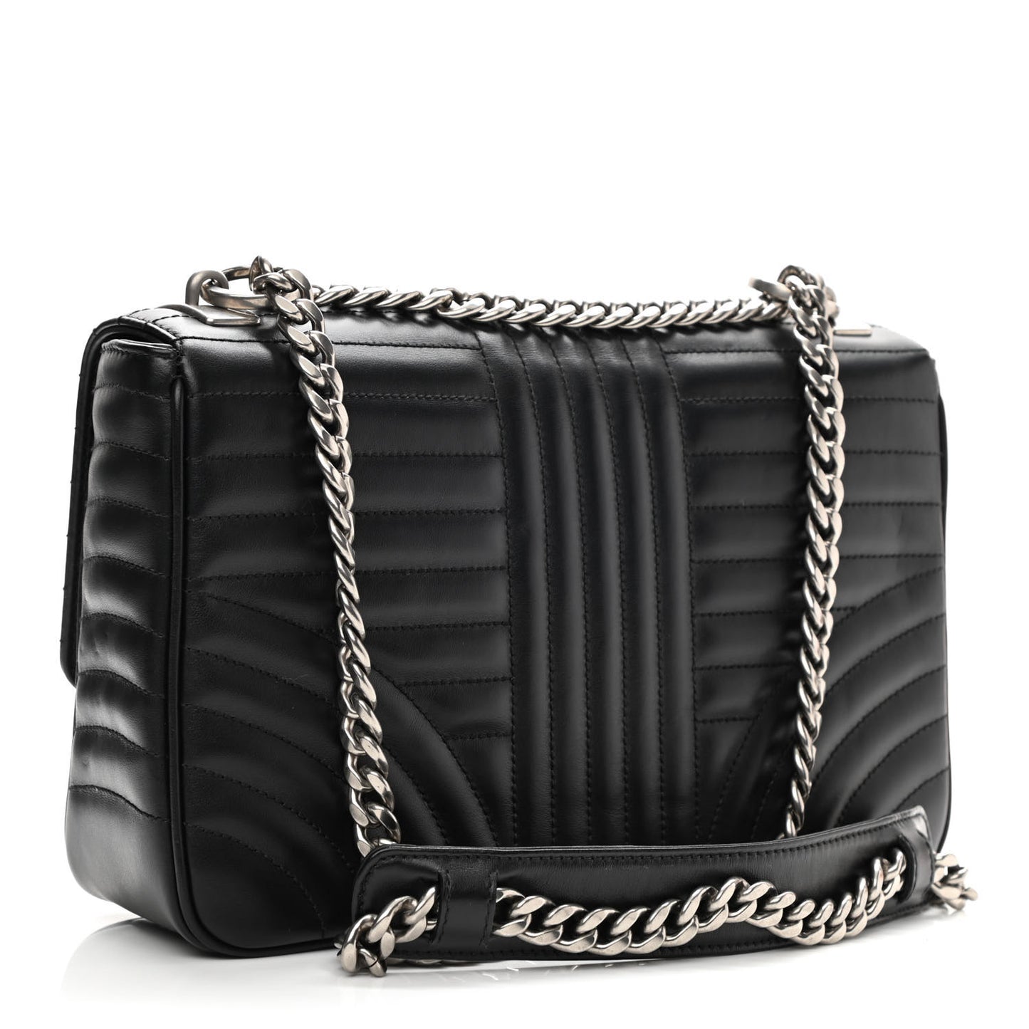 Soft Calfskin Impunture Diagramme Large Chain Flap Shoulder Bag Black