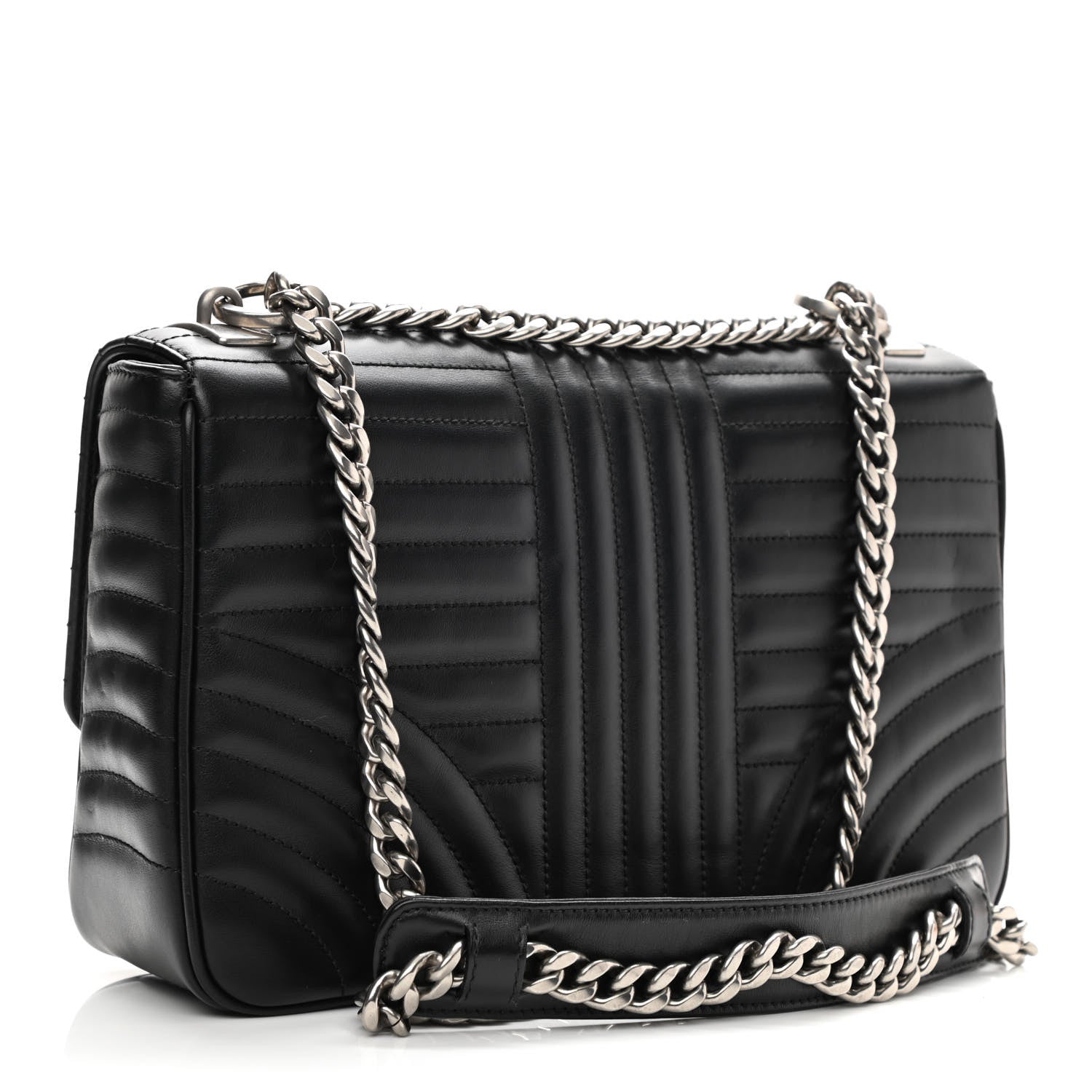 Prada Soft Calfskin Impunture Diagramme Large Chain Flap Shoulder Bag Black 3 of 12