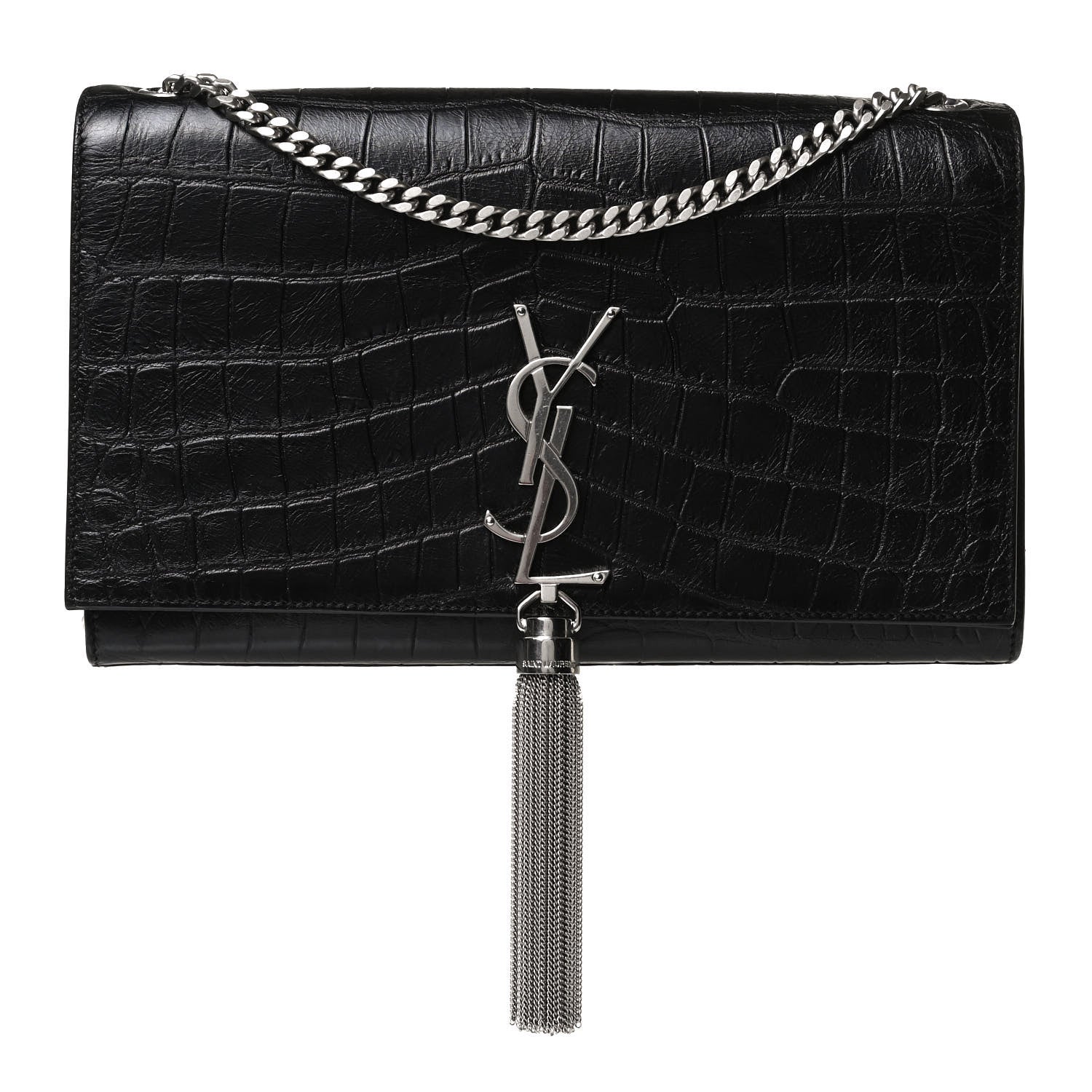 Saint Laurent Calfskin Crocodile Embossed Medium Classic Monogram Kate Tassel Satchel Black 1 of 13