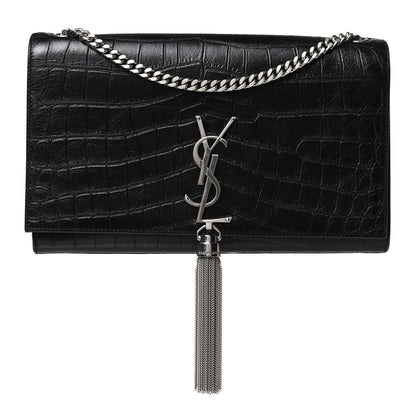 Saint Laurent Calfskin Crocodile Embossed Medium Classic Monogram Kate Tassel Satchel Black 1 of 13