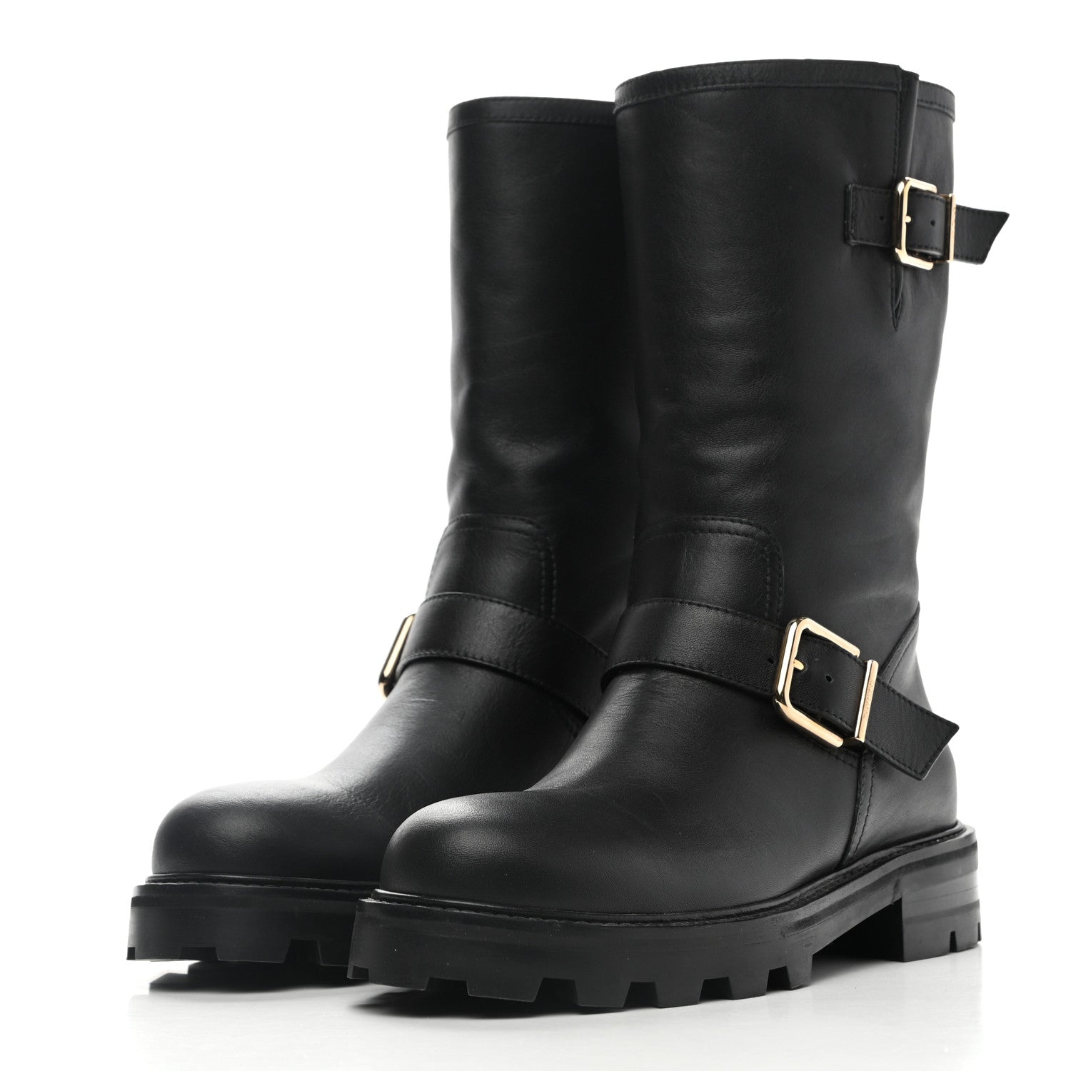 Jimmy Choo Rugged Leather Biker Boots 38.5 Black 3 of 7