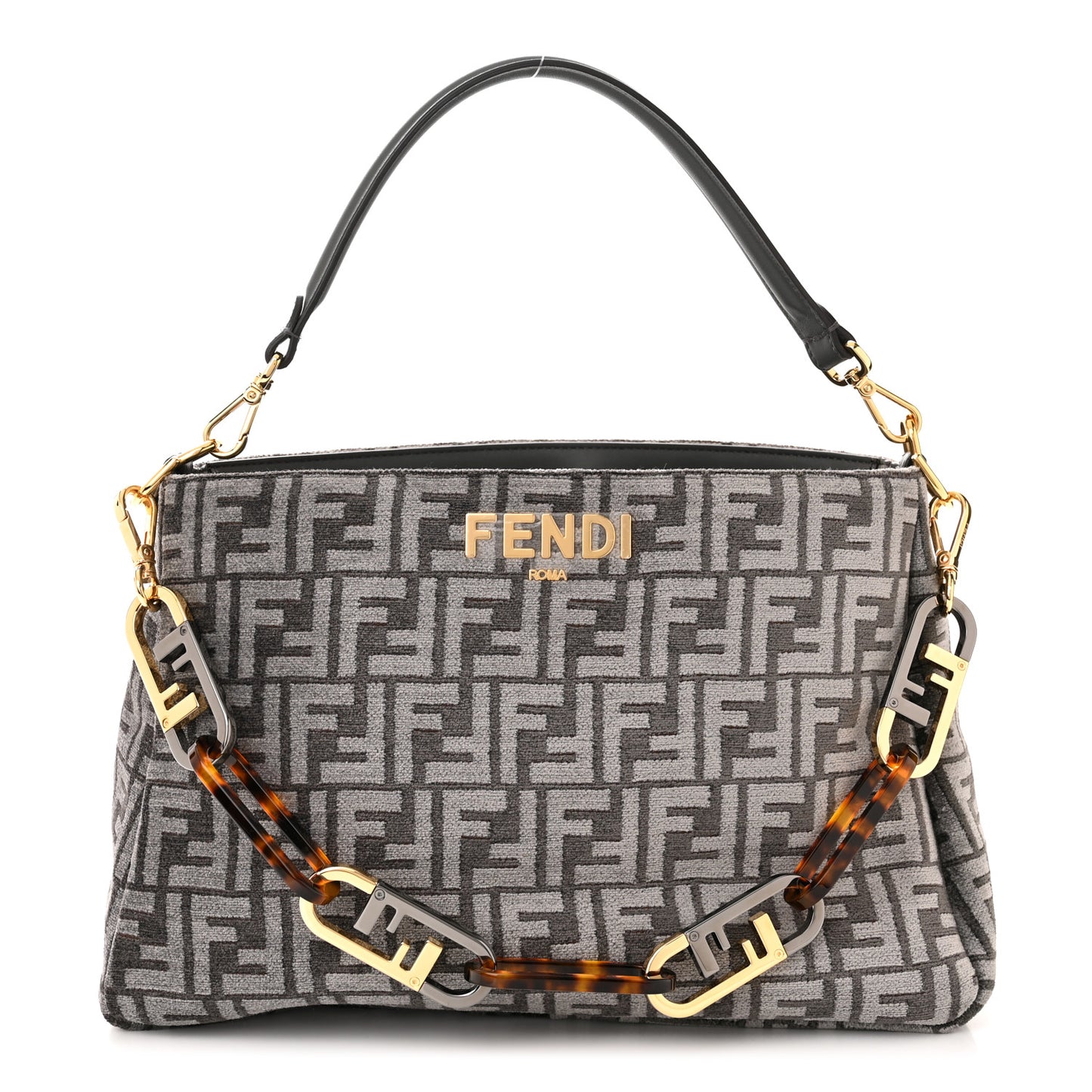 Chenille Vitello Seta Plexiglass FF Fendi O'Lock Zipper Anthracite Asfalto