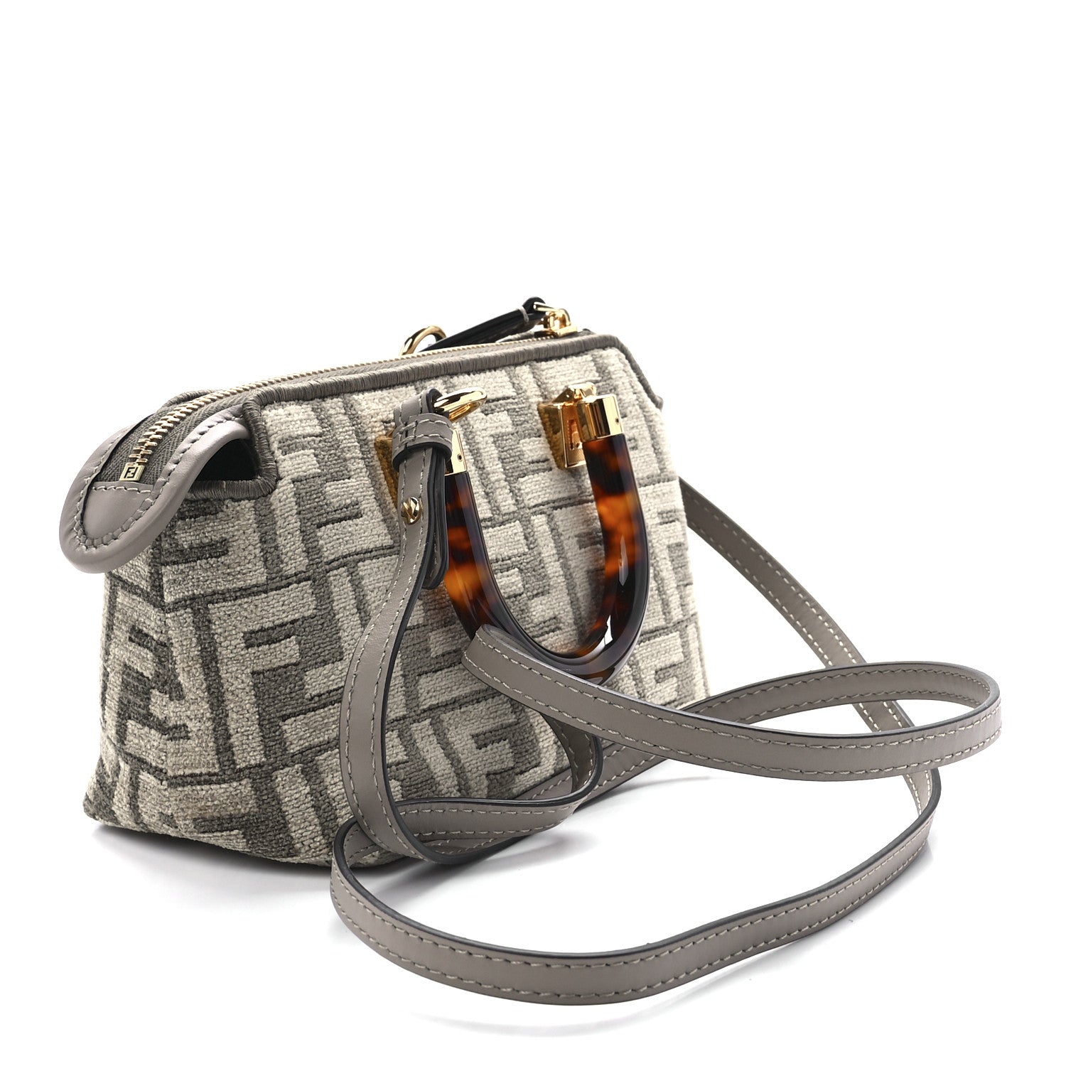 Fendi Chenille Vitello King Plexiglass FF Mini By The Way Top Handle Boston Bag Tortora Nuvola 3 of 12
