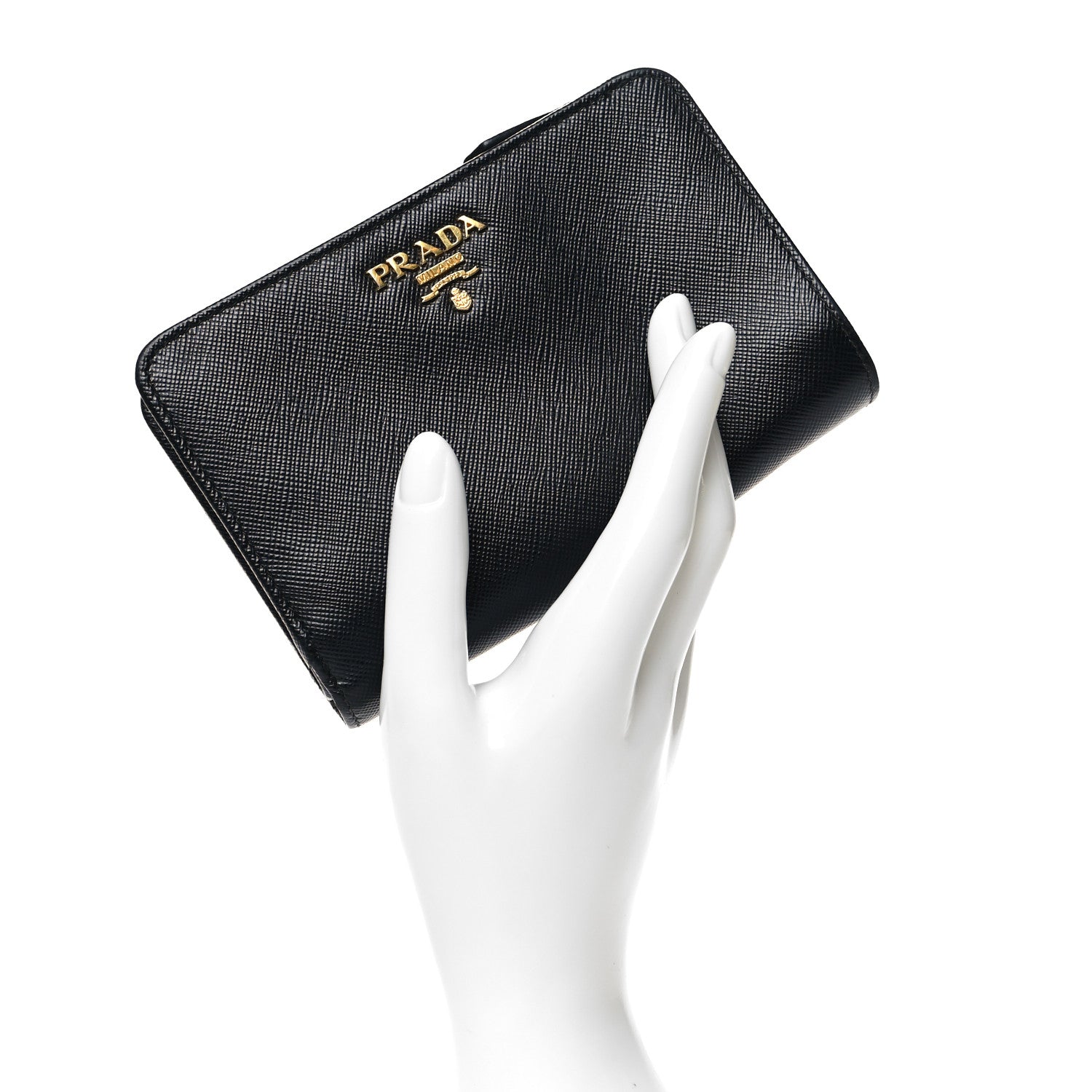 Prada Saffiano Metal Compact Wallet Black 2 of 8