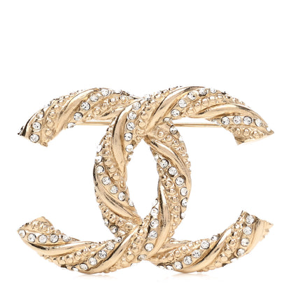 Chanel Crystal Twisted CC Brooch Light Gold 1 of 5