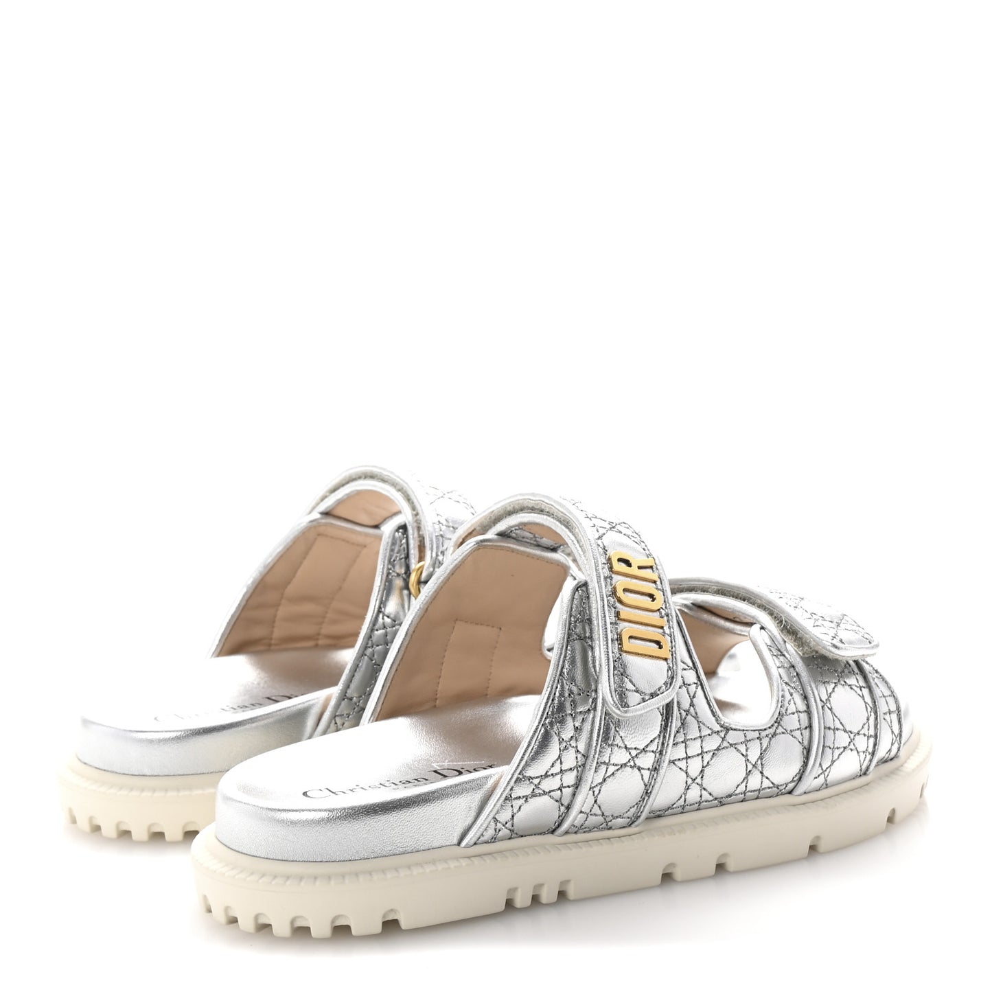 Laminated Sheepskin Cannage Dior Or Dioract Slide Sandals 37.5 Steel