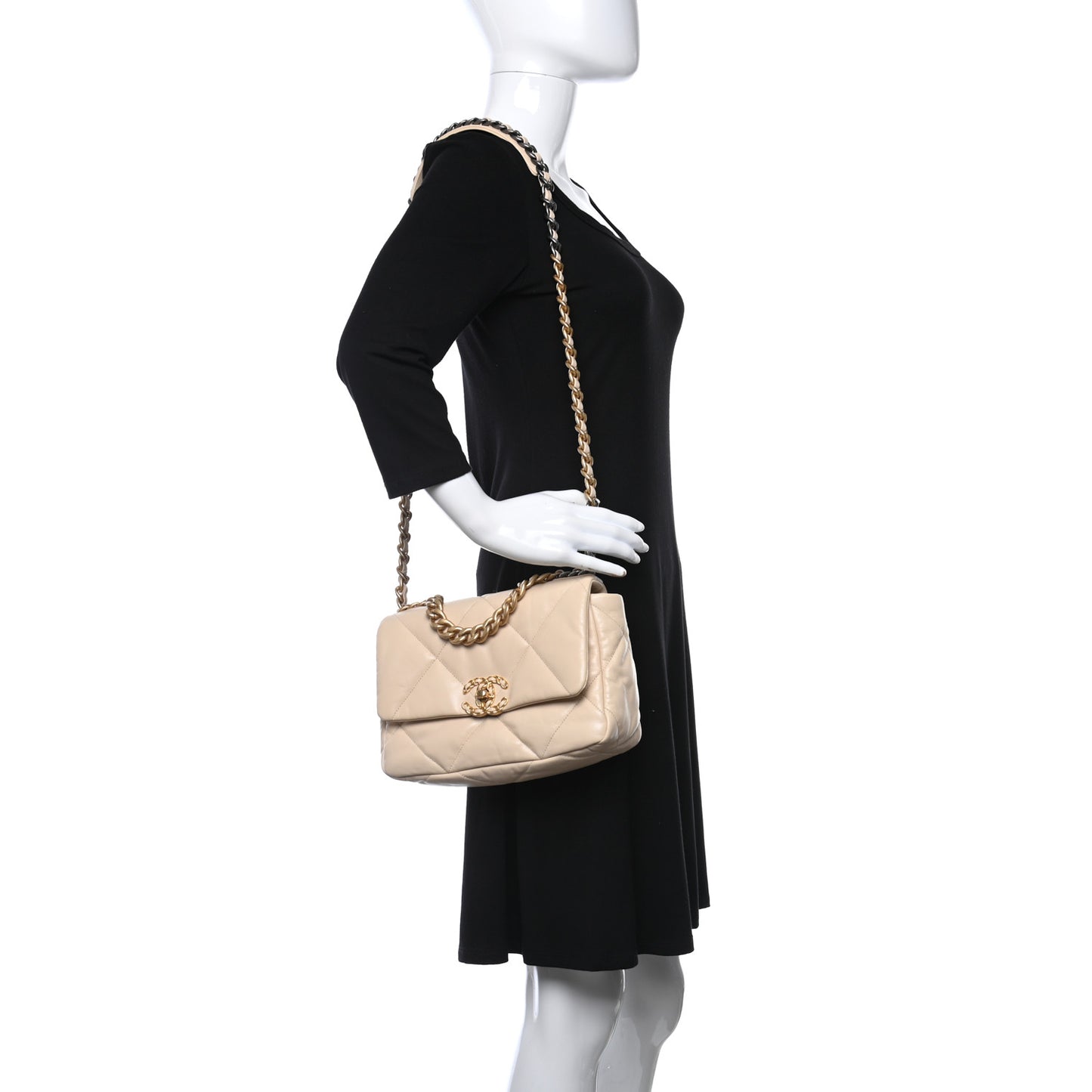 Goatskin Quilted Medium Chanel 19 Flap Beige