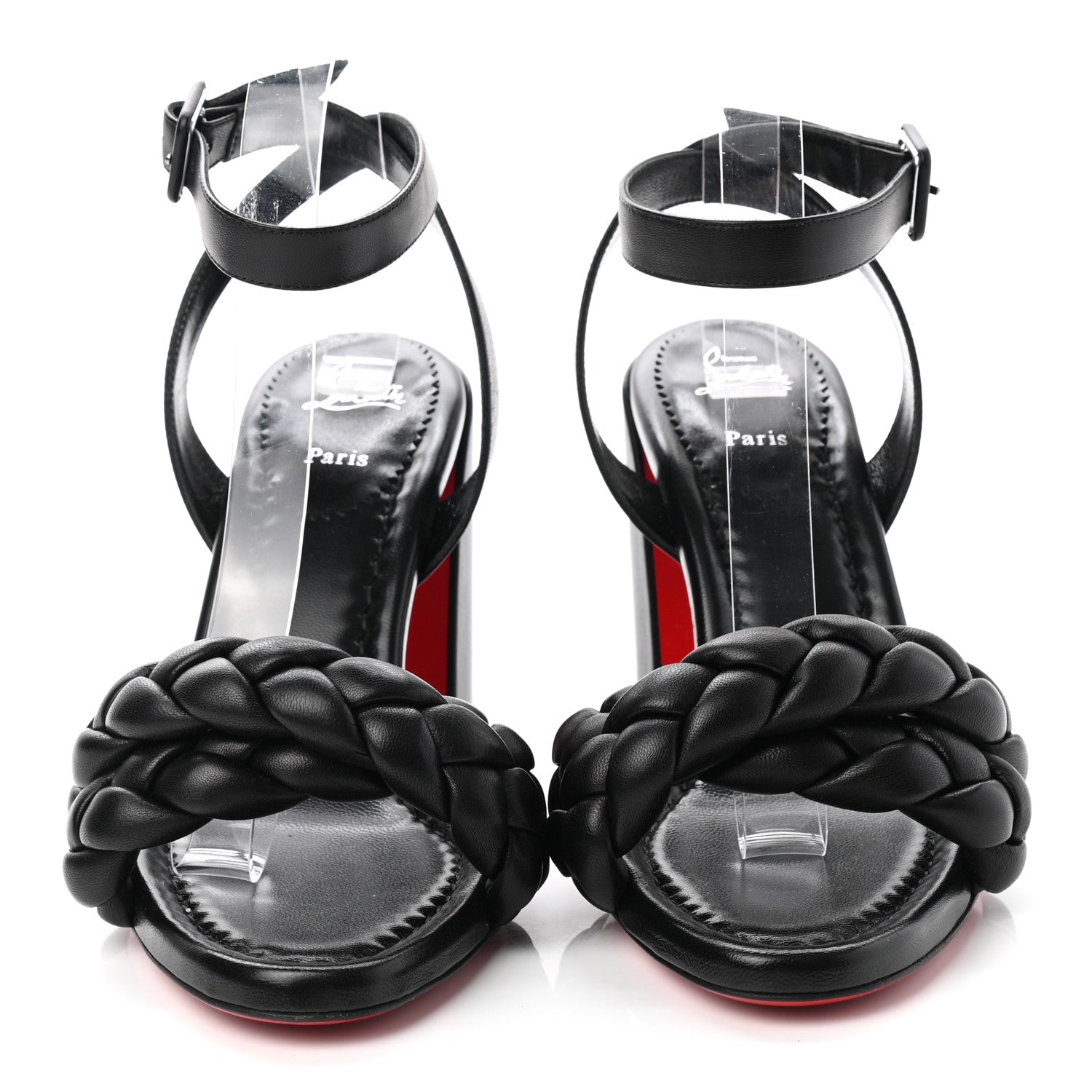 Christian Louboutin Nappa Braided Brio 85 Block Heel Sandals 39 Black 2 of 8
