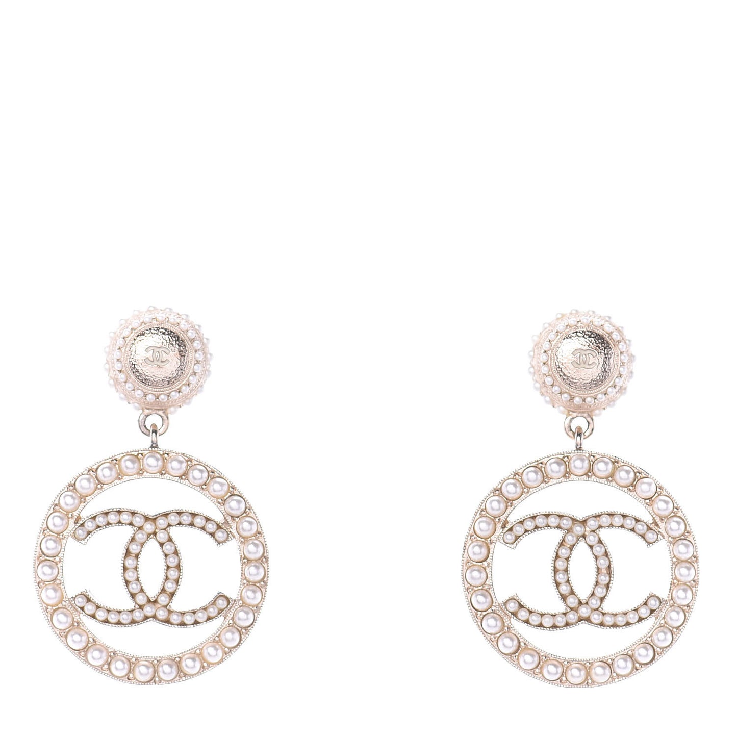 Pearl CC Drop Earrings Light Gold