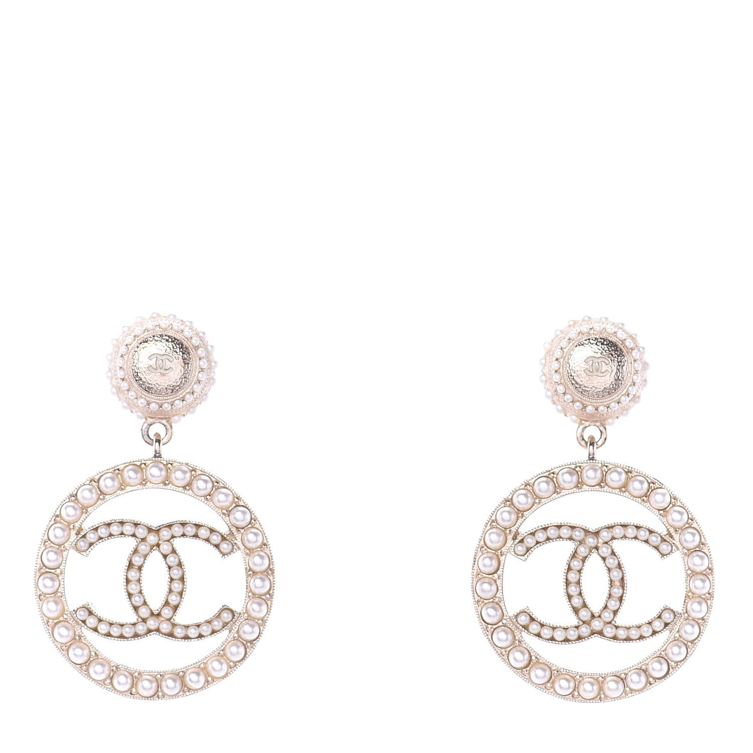 Chanel Pearl CC Drop Earrings Light Gold 1 of 4