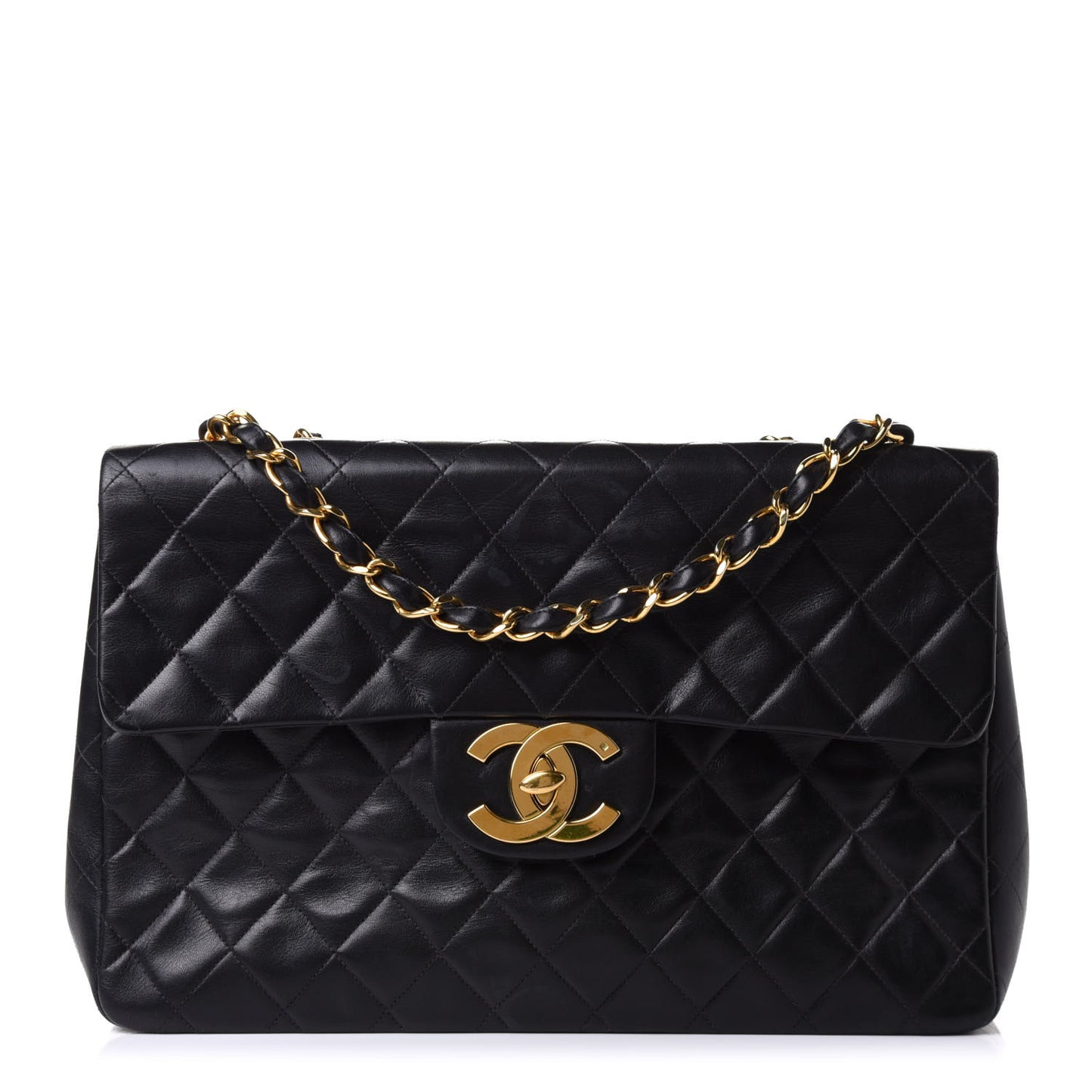 Lambskin Quilted XL Jumbo Single Flap Black