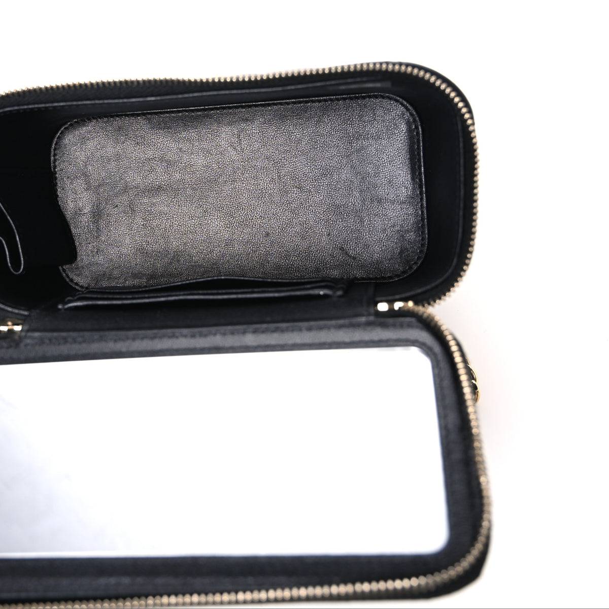 Lambskin Quilted Enamel Coco Casino Small Vanity Case With Chain Black