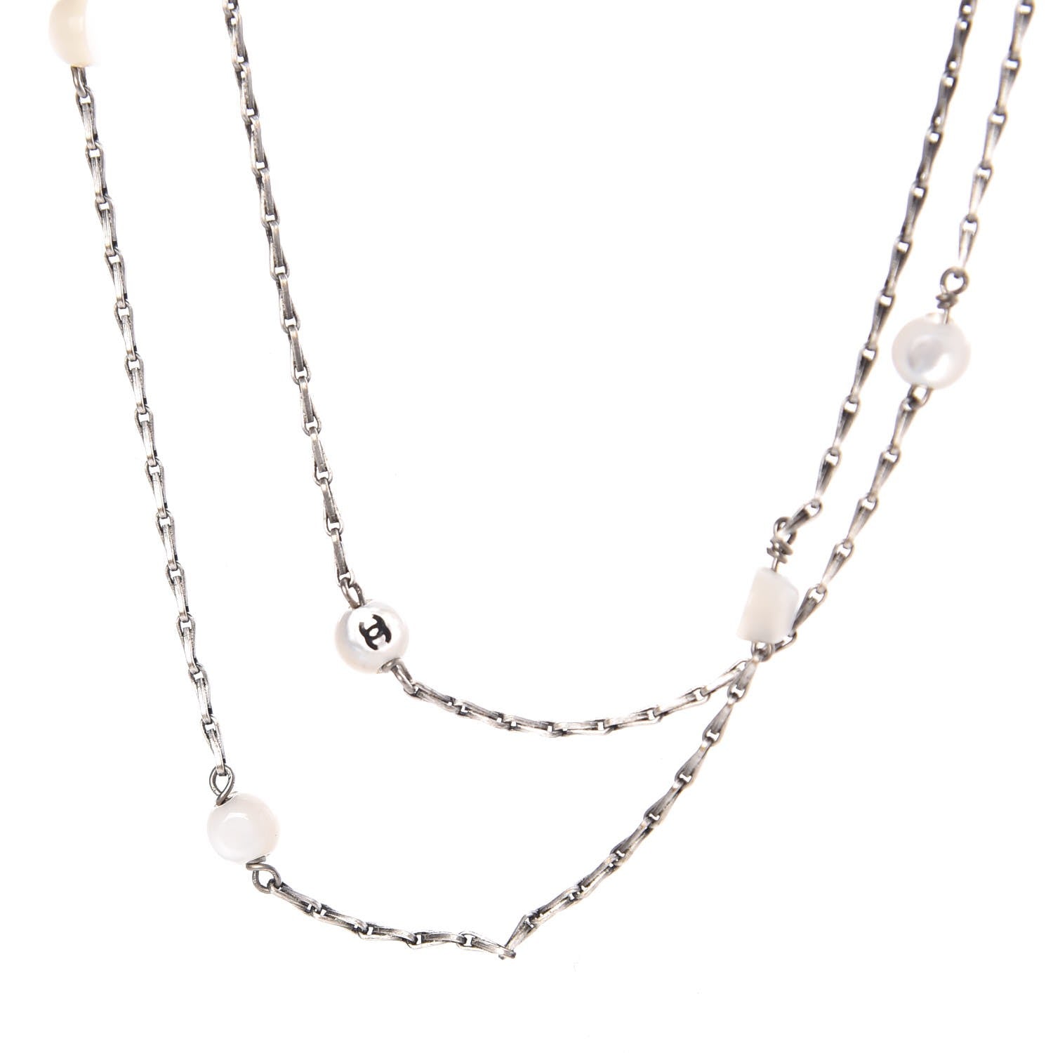 Chanel Pearl Beaded CC Long Necklace Silver 4 of 4