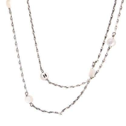 Chanel Pearl Beaded CC Long Necklace Silver 4 of 4