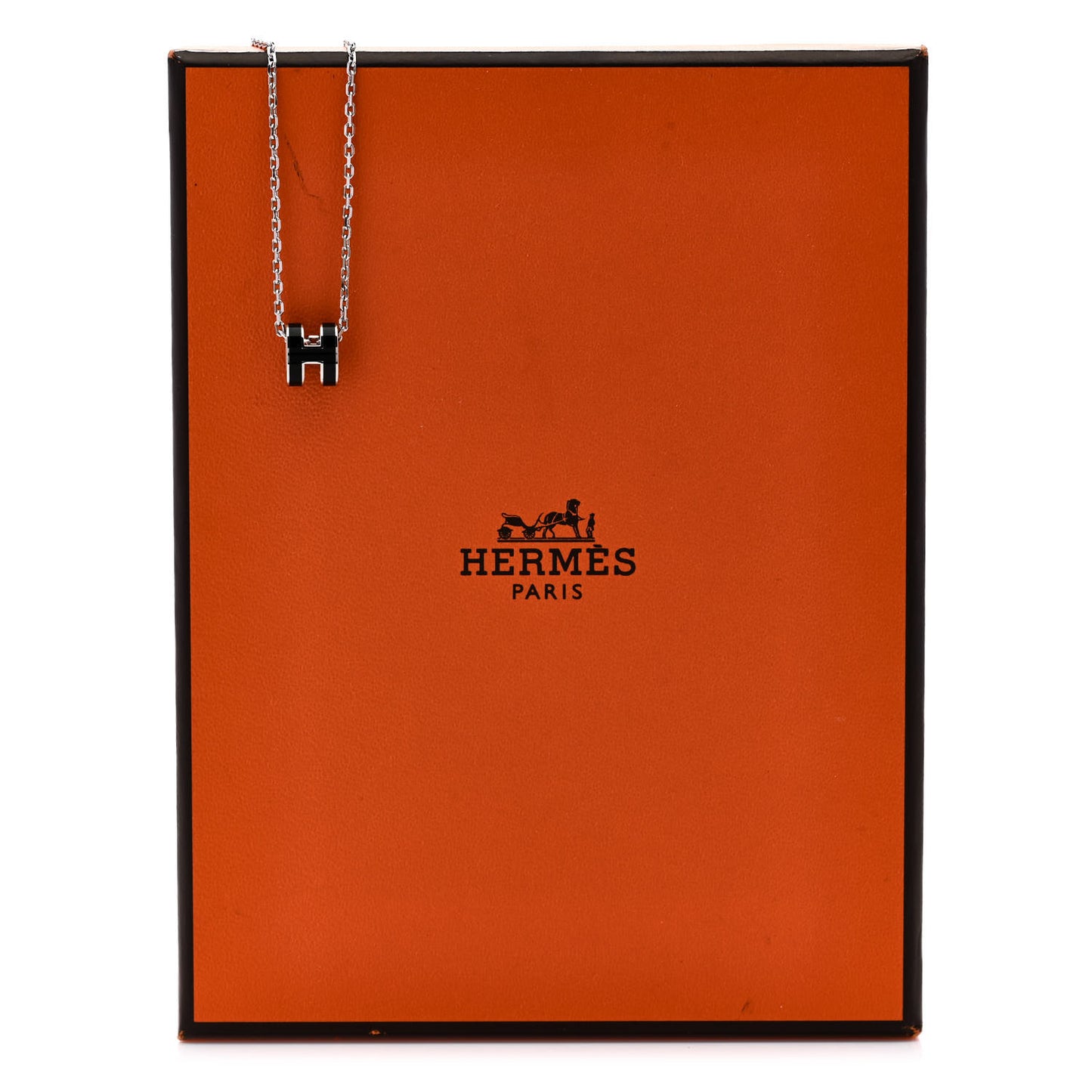 Lacquered Palladium Mini Pop H Pendant Necklace Black