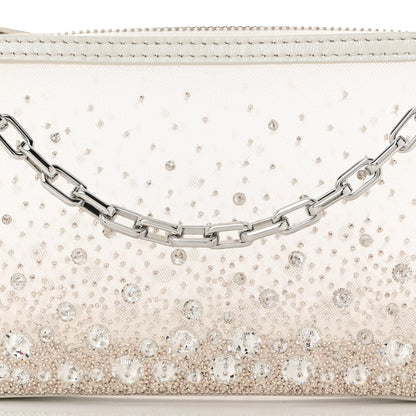 Christian Louboutin Mesh Fabric Crystal Embellished Mini Loubila Chain Clutch Bianco Silver 8 of 10
