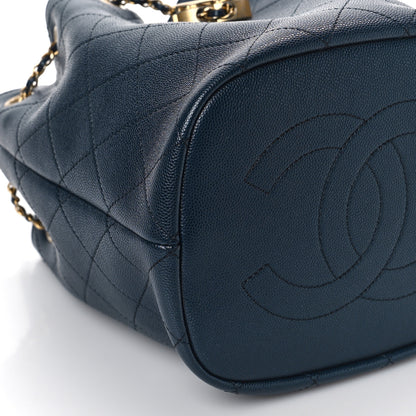Chanel Caviar Quilted Fashion Therapy Bucket Drawstring Bag Navy 8 of 9