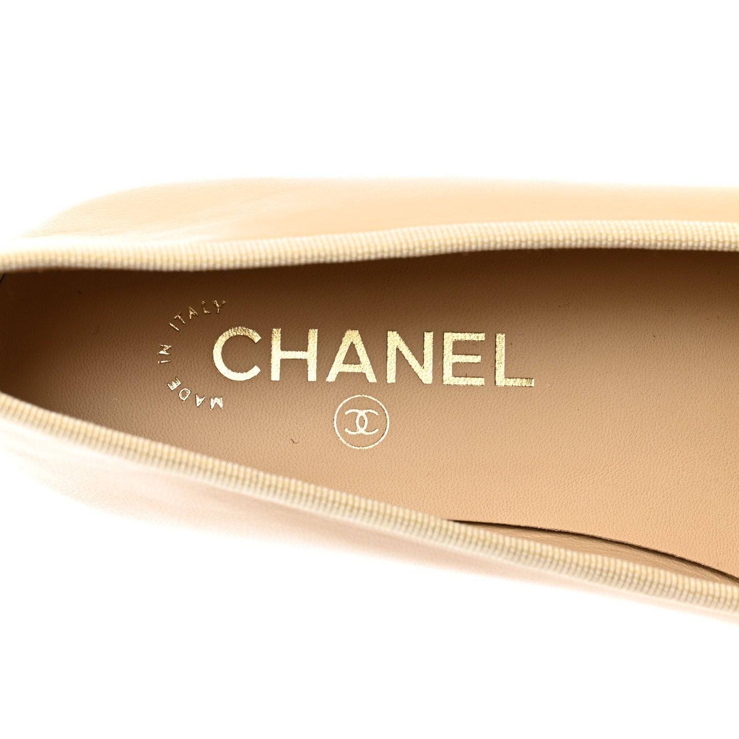 Lambskin Cap Toe CC Ballerina Flats 38 Beige Black