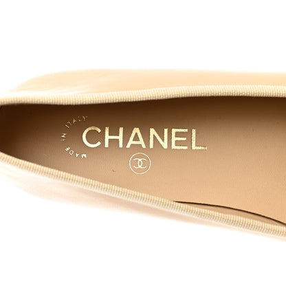 Chanel Lambskin Cap Toe CC Ballerina Flats 38 Beige Black 7 of 9