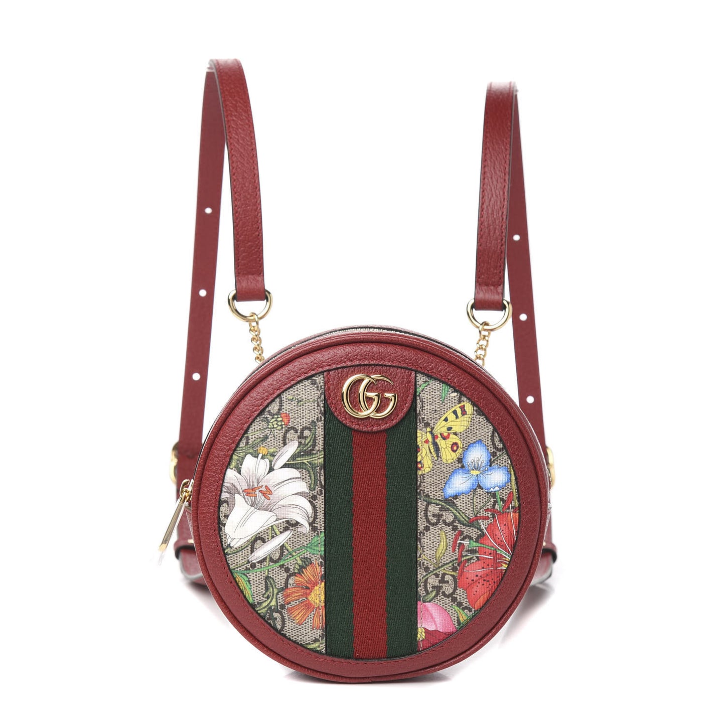 GG Supreme Monogram Web Flora Mini Ophidia Round Backpack Red