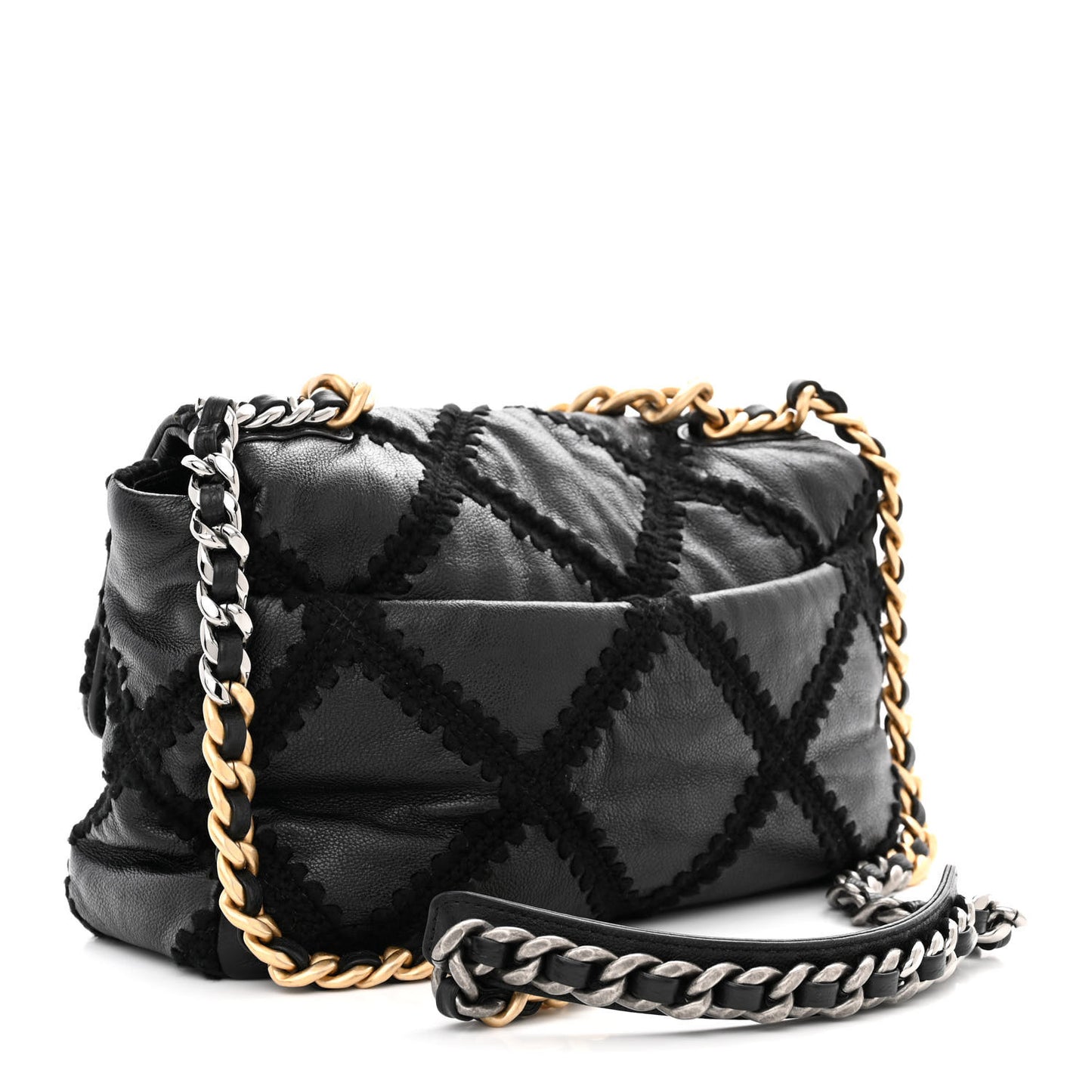 Calfskin Crochet Large Chanel 19 Flap Black