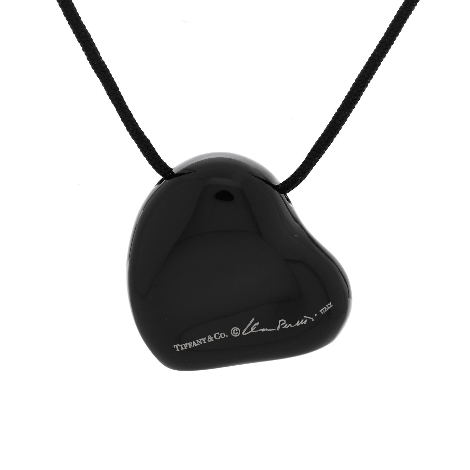 Tiffany Ruthenium 26mm Elsa Peretti Full Heart Pendant Cord Necklace Black 4 of 5