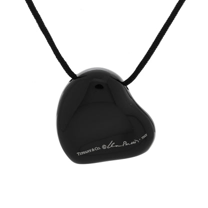 Tiffany Ruthenium 26mm Elsa Peretti Full Heart Pendant Cord Necklace Black 4 of 5