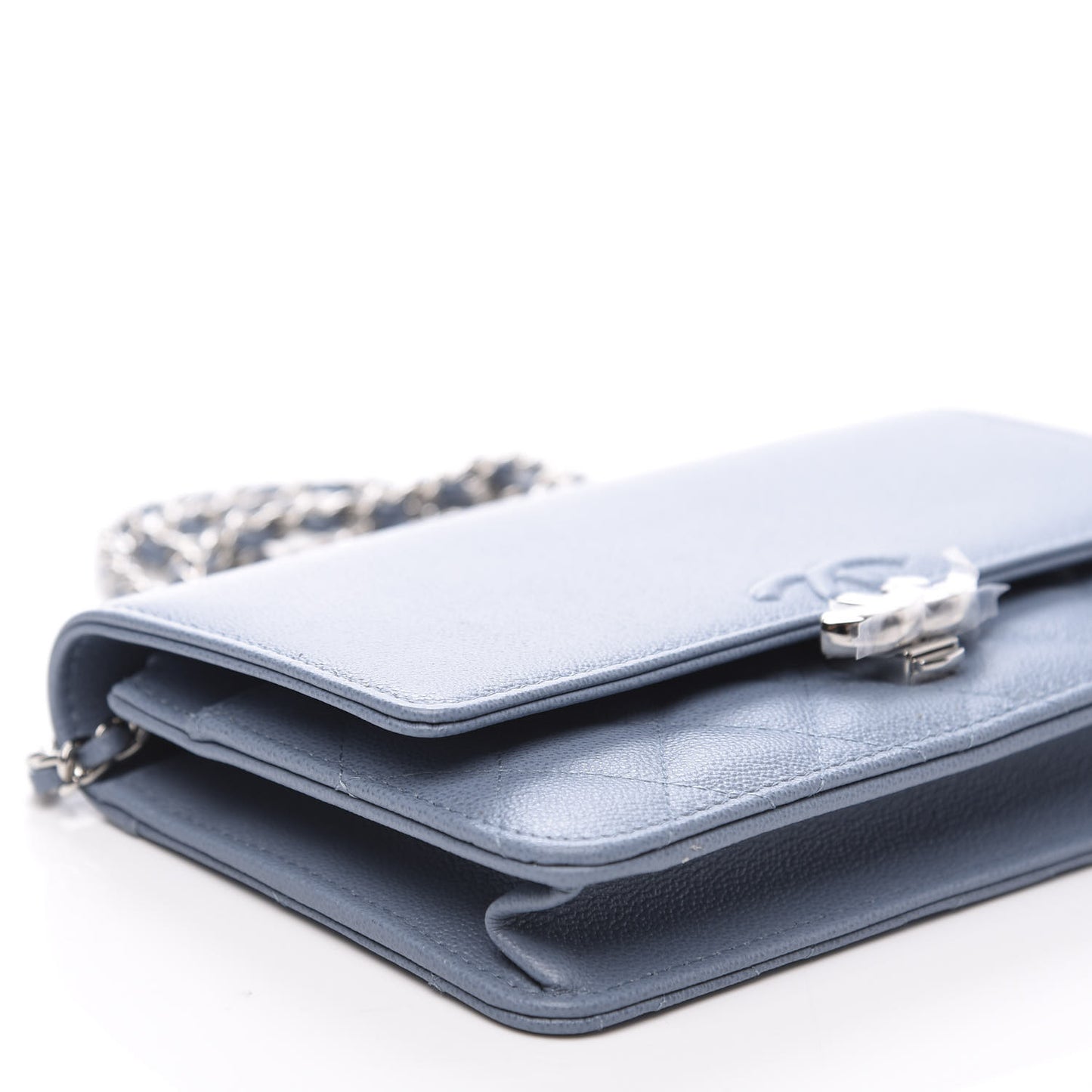 Grained Calfskin Quilted CC Box Wallet On Chain WOC Blue