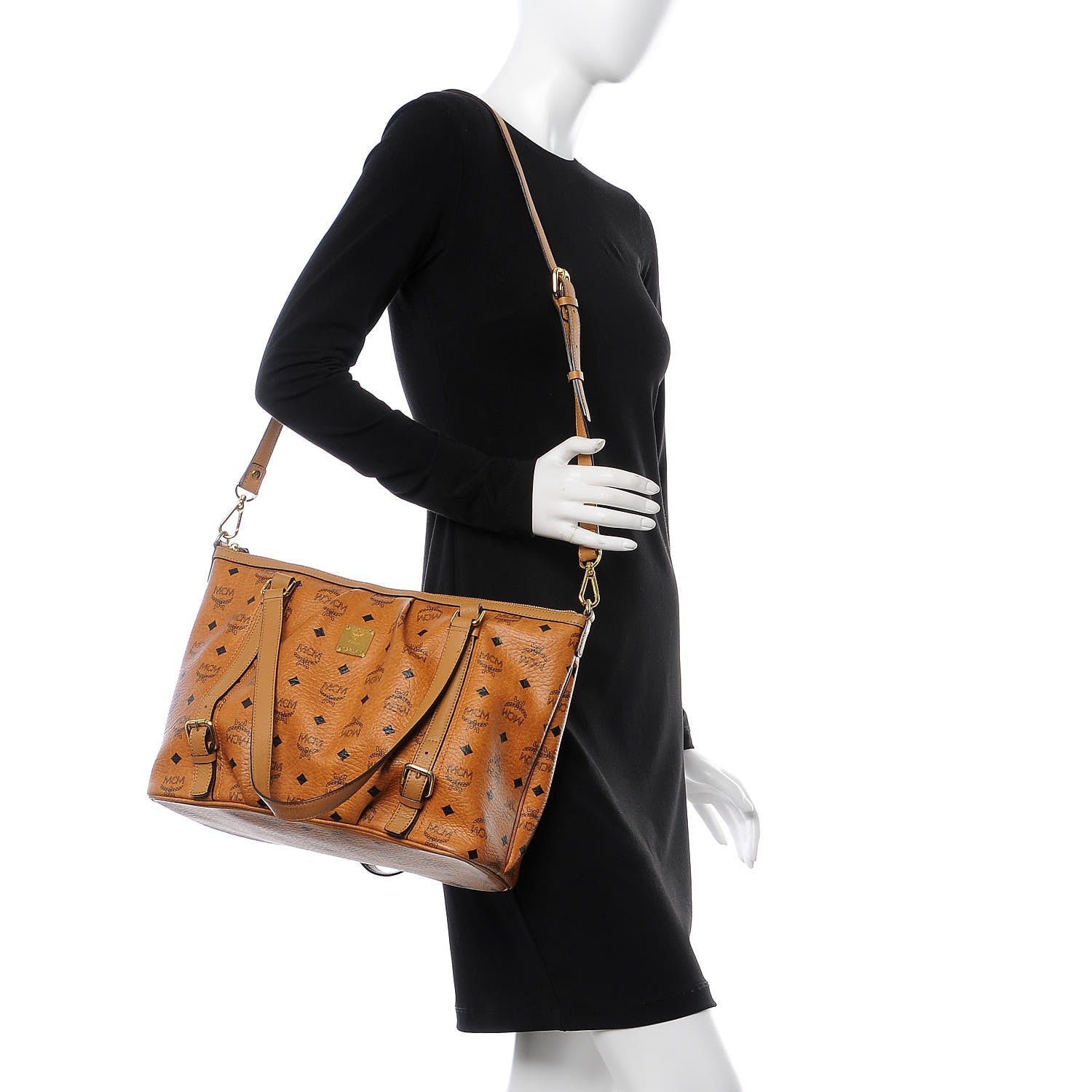 MCM Visetos Medium Essentials Shopper Tote Cognac 2 of 13