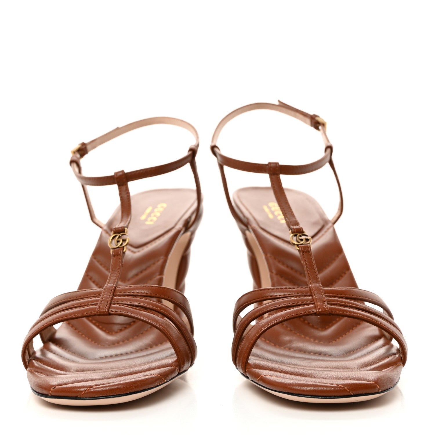 Gucci Nappa Matelasse T-Strap 40mm Sandals 42 Brown Papaya 2 of 8