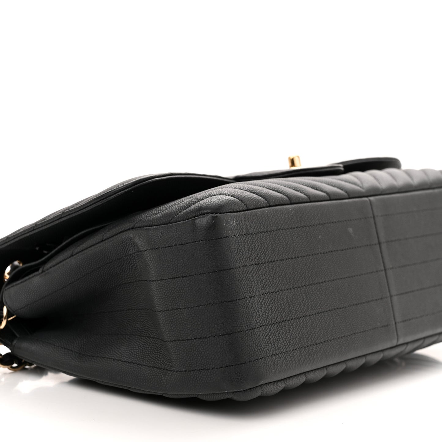 Caviar Chevron Quilted Jumbo Double Flap Black