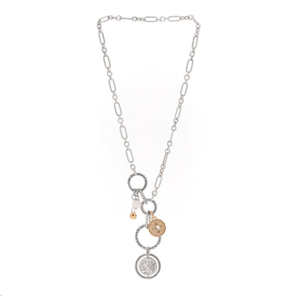 John Hardy Sterling Silver 14K 18K Yellow Gold Cultured Pearl Moon Door Keyring Necklace 3 of 5
