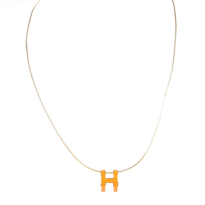 Hermes Lacquered Gold Pop H Pendant Necklace Orange 1 of 6