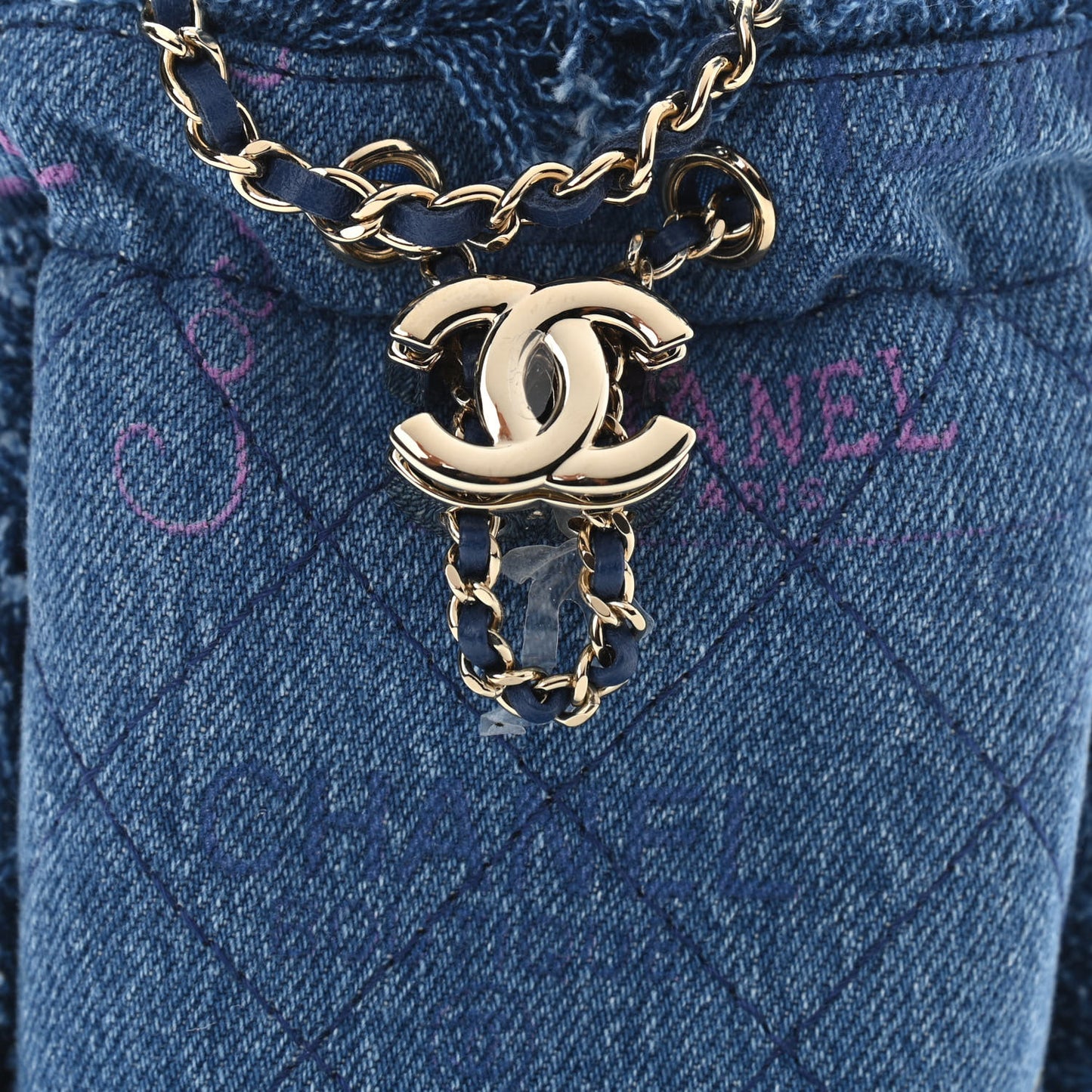 Denim Quilted Mood Mini Bucket With Chain Blue Multicolor