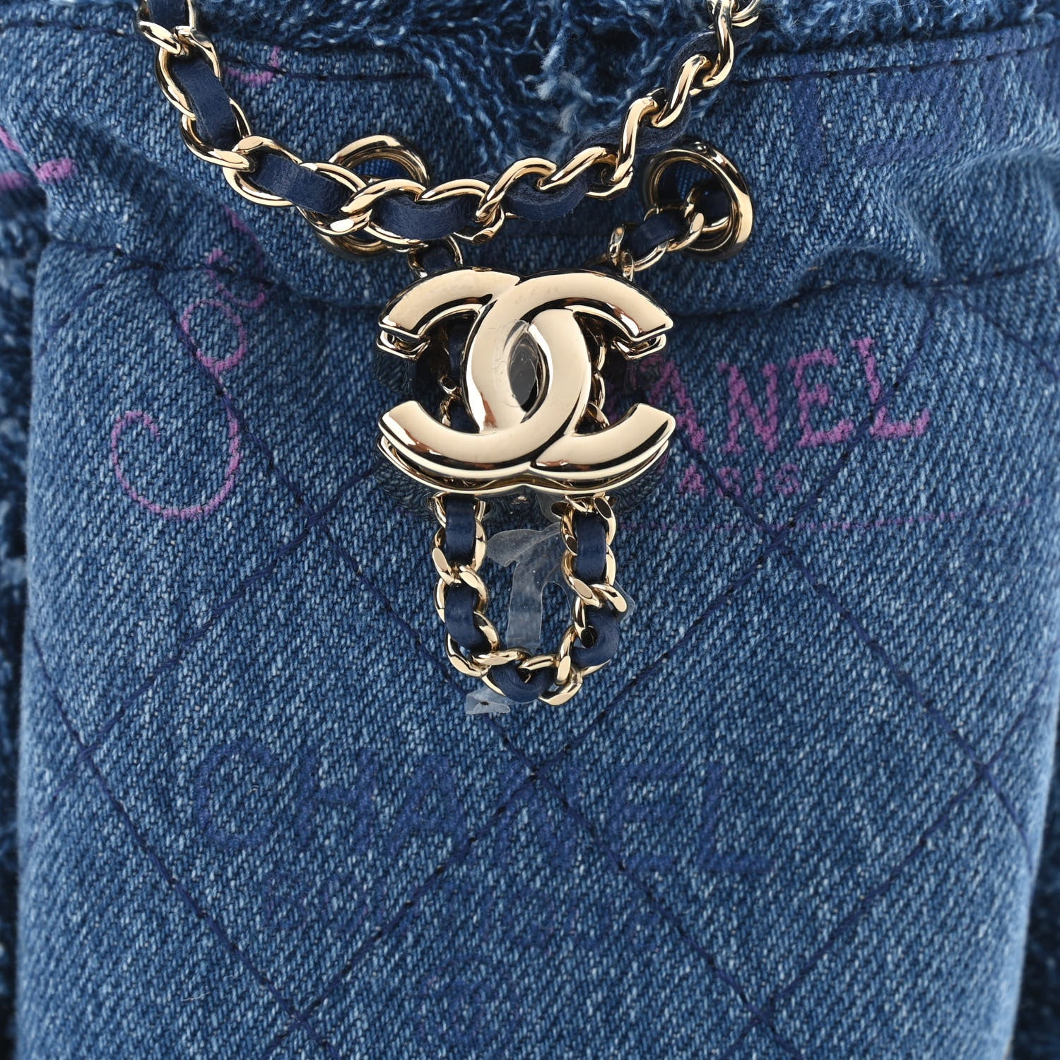 Chanel Denim Quilted Mood Mini Bucket With Chain Blue Multicolor 8 of 11