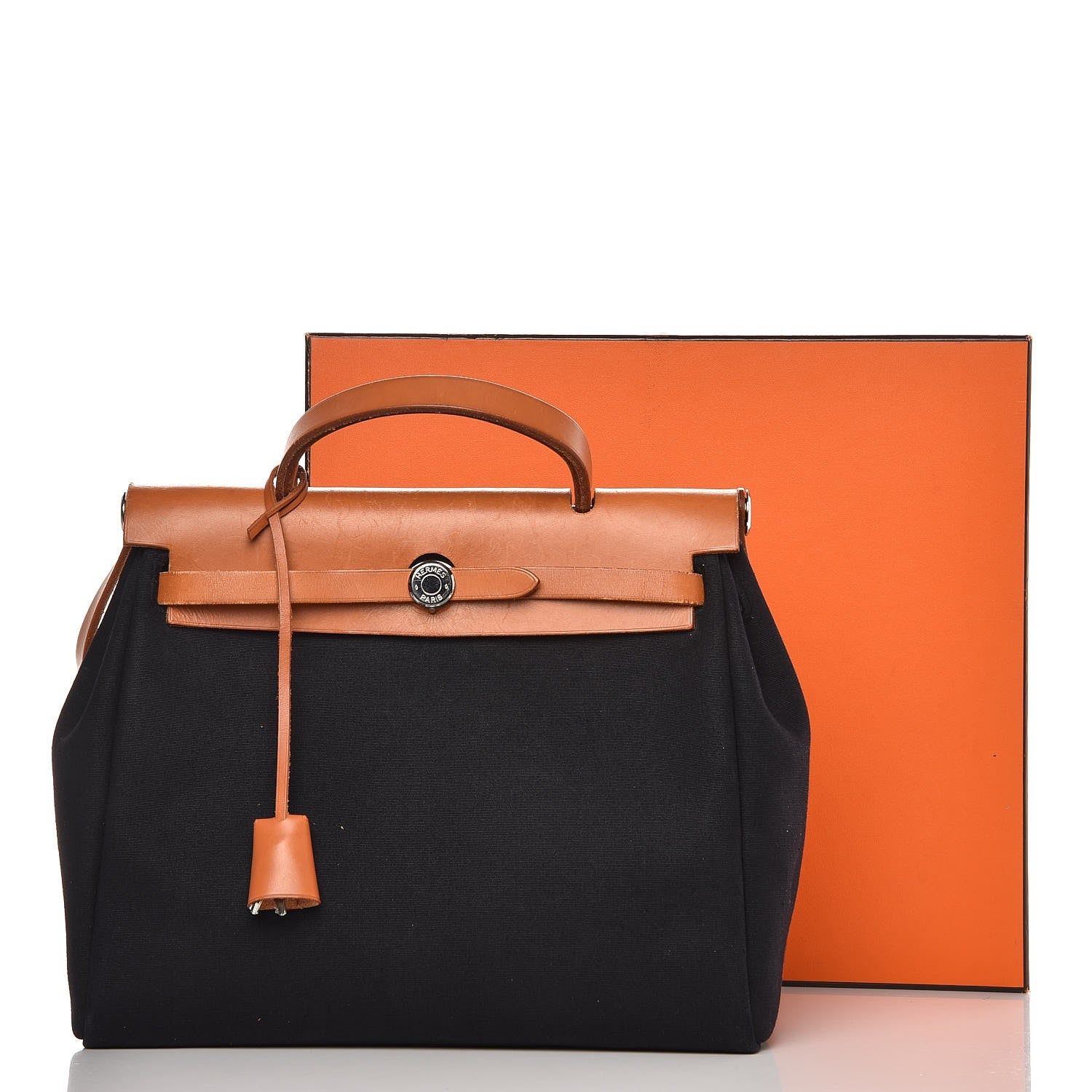 Hermes Toile Vache Calfskin Herbag 30 PM Black Natural 21 of 21