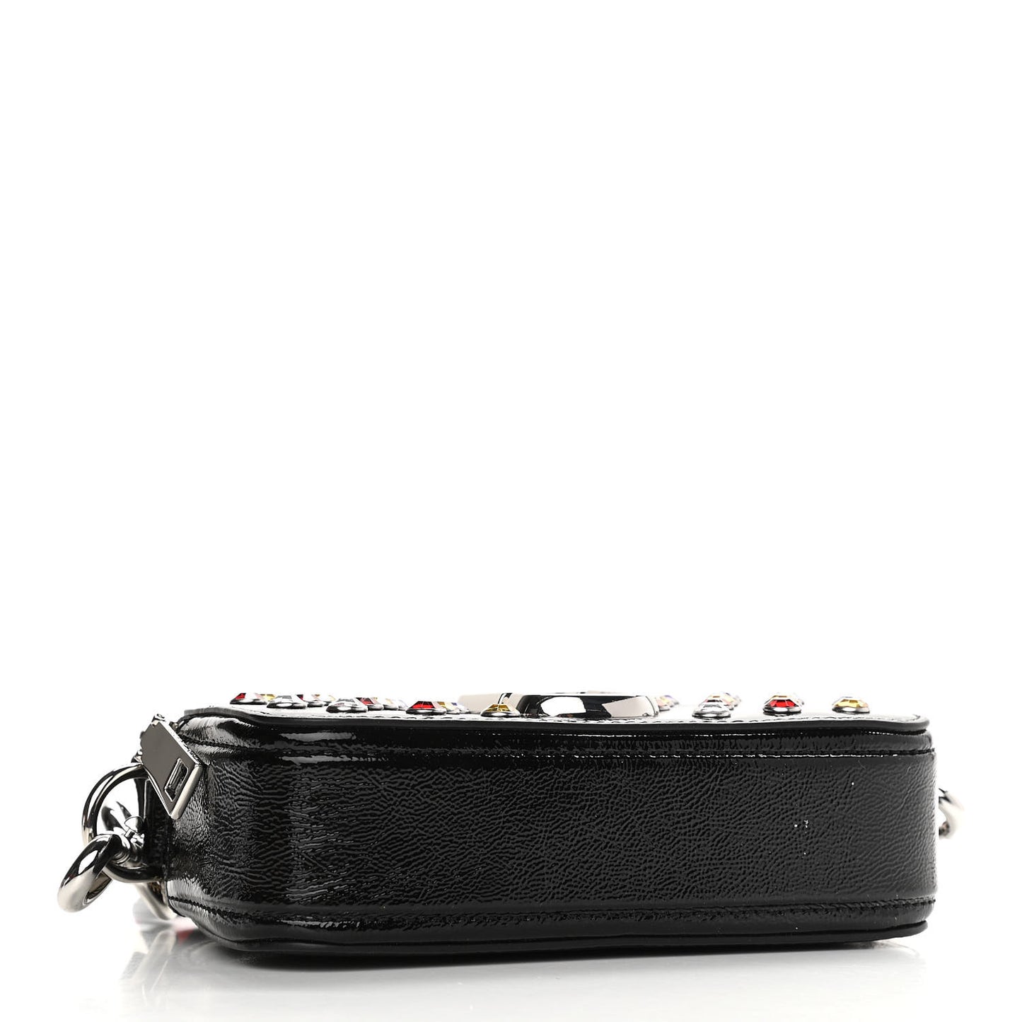 Patent Crystal Embellished Snapshot Camera Bag Black